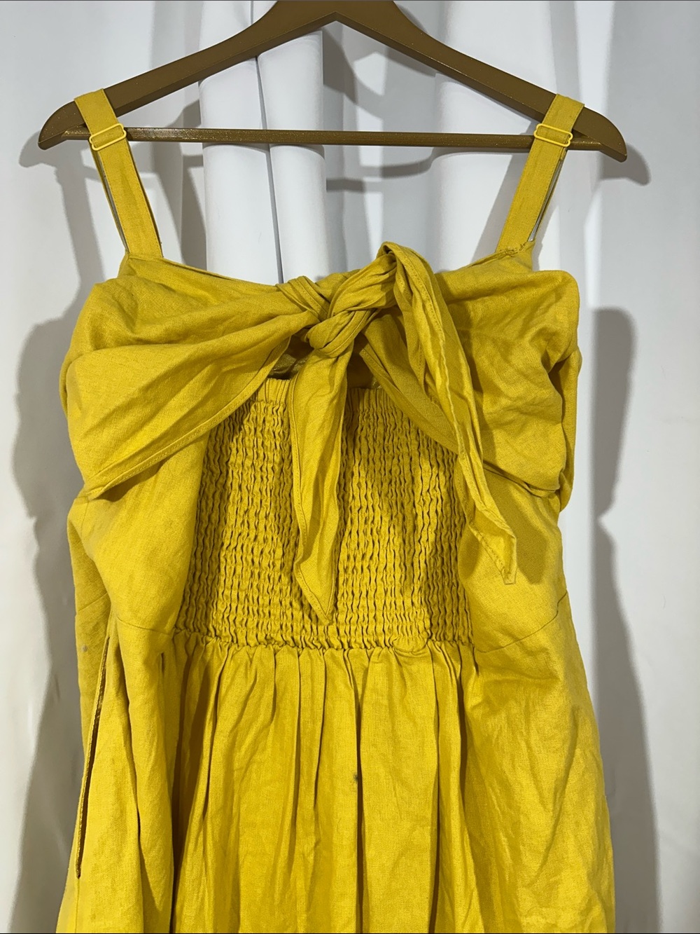 City Chic Yellow Linen Blend Bow Smocked Back Sundress Women's XXL/24 - Picture 7 of 10
